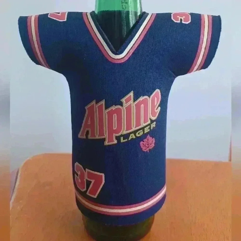 Alpine Lager Beer Hockey Jersey Style  Cozy Koozie Coozie Koosie
